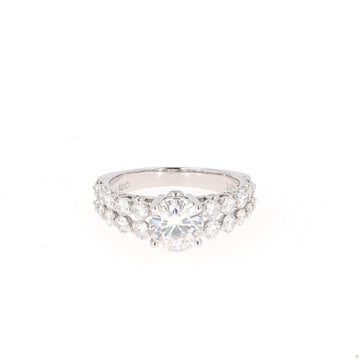 2.15 CTW   Round Near-Colorless Moissanite Two-Row Solitaire with Accents Ring in 14K White Gold