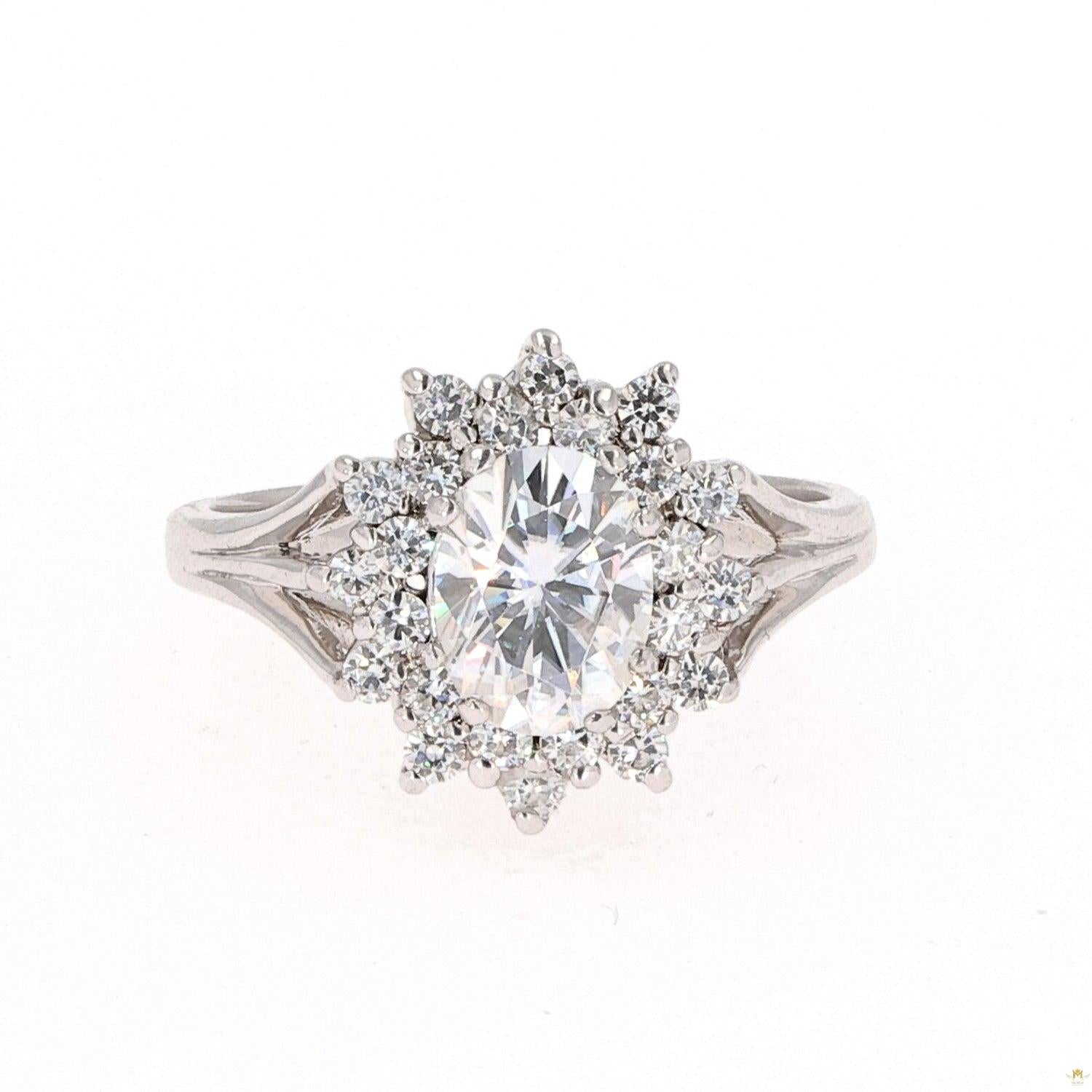 1.98 CTW   Oval Near-Colorless Moissanite Halo Engagement Ring in Sterling Silver
