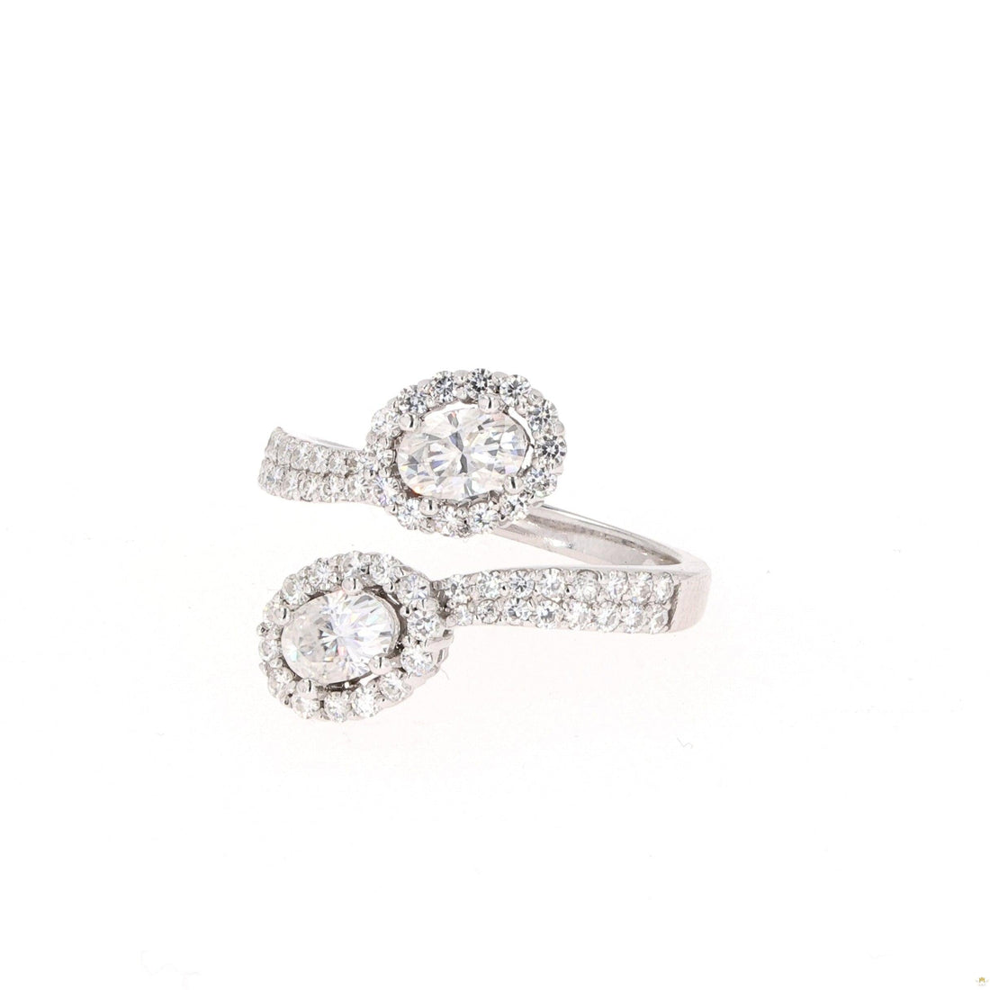 1.83 CTW   Oval Near-Colorless Moissanite Two-Stone Bypass Ring in 14K White Gold