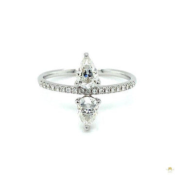 0.99 CTW   Pear Near-Colorless Moissanite Geometric Two-Stone Ring in 14K White Gold