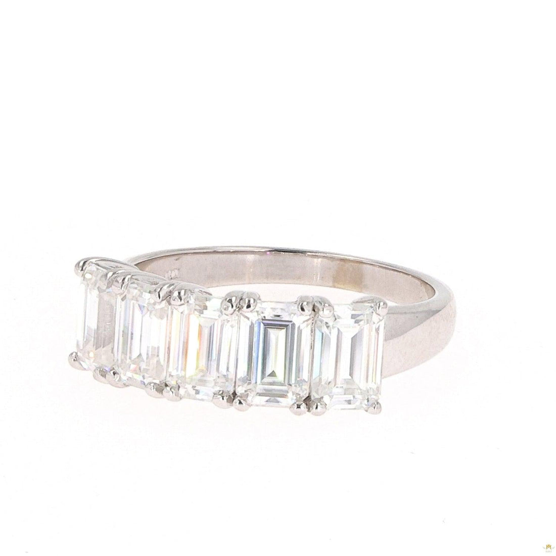 2.90 CTW   Emerald Near-Colorless Moissanite Five-Stone Wedding Band in 14K White Gold