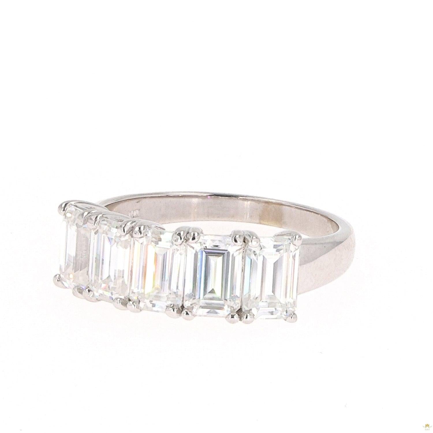 2.90 CTW   Emerald Near-Colorless Moissanite Five-Stone Wedding Band in 14K White Gold