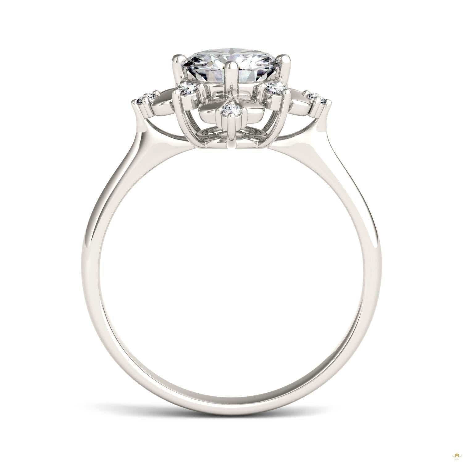1.11 CTW   Round Moissanite Halo Ring in 14K White Gold