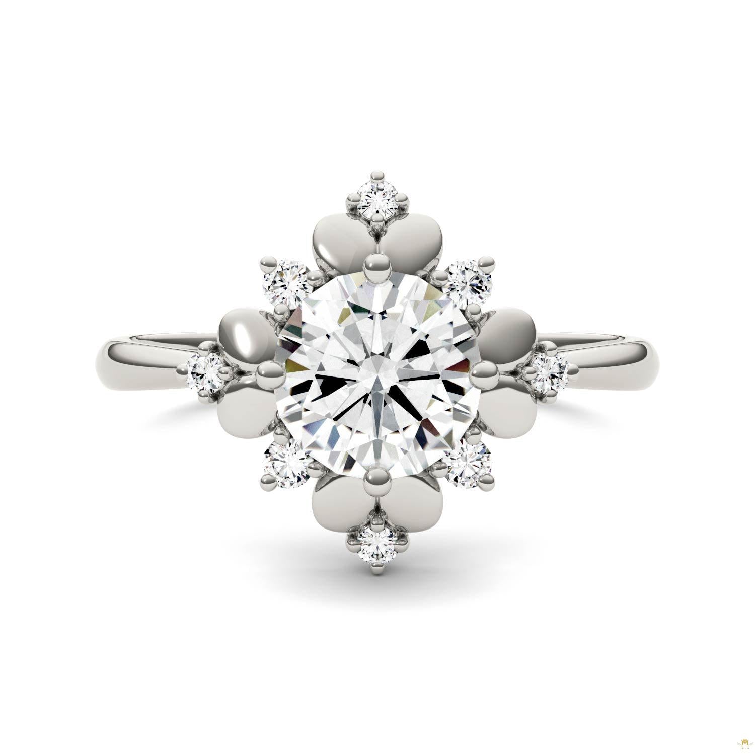 1.11 CTW   Round Moissanite Halo Ring in 14K White Gold