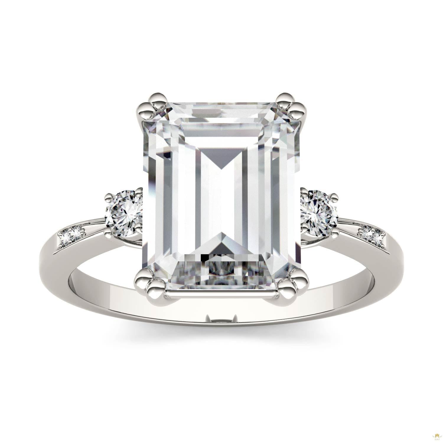 3.69 CTW   Emerald Moissanite Basket Ring in 14K White Gold