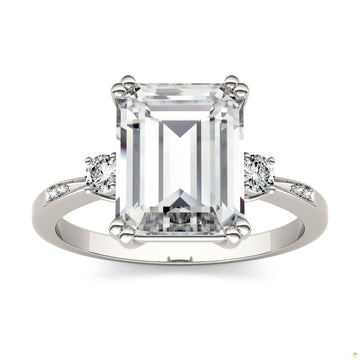 3.69 CTW   Emerald Moissanite Basket Ring in 14K White Gold