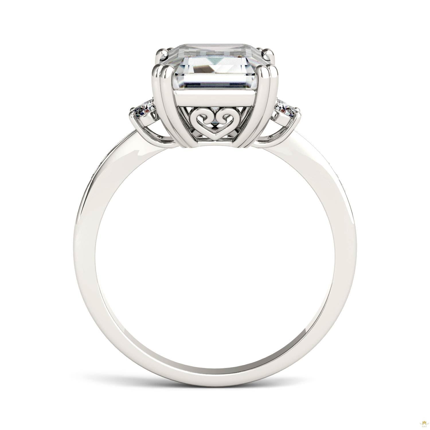 3.69 CTW   Emerald Moissanite Basket Ring in 14K White Gold