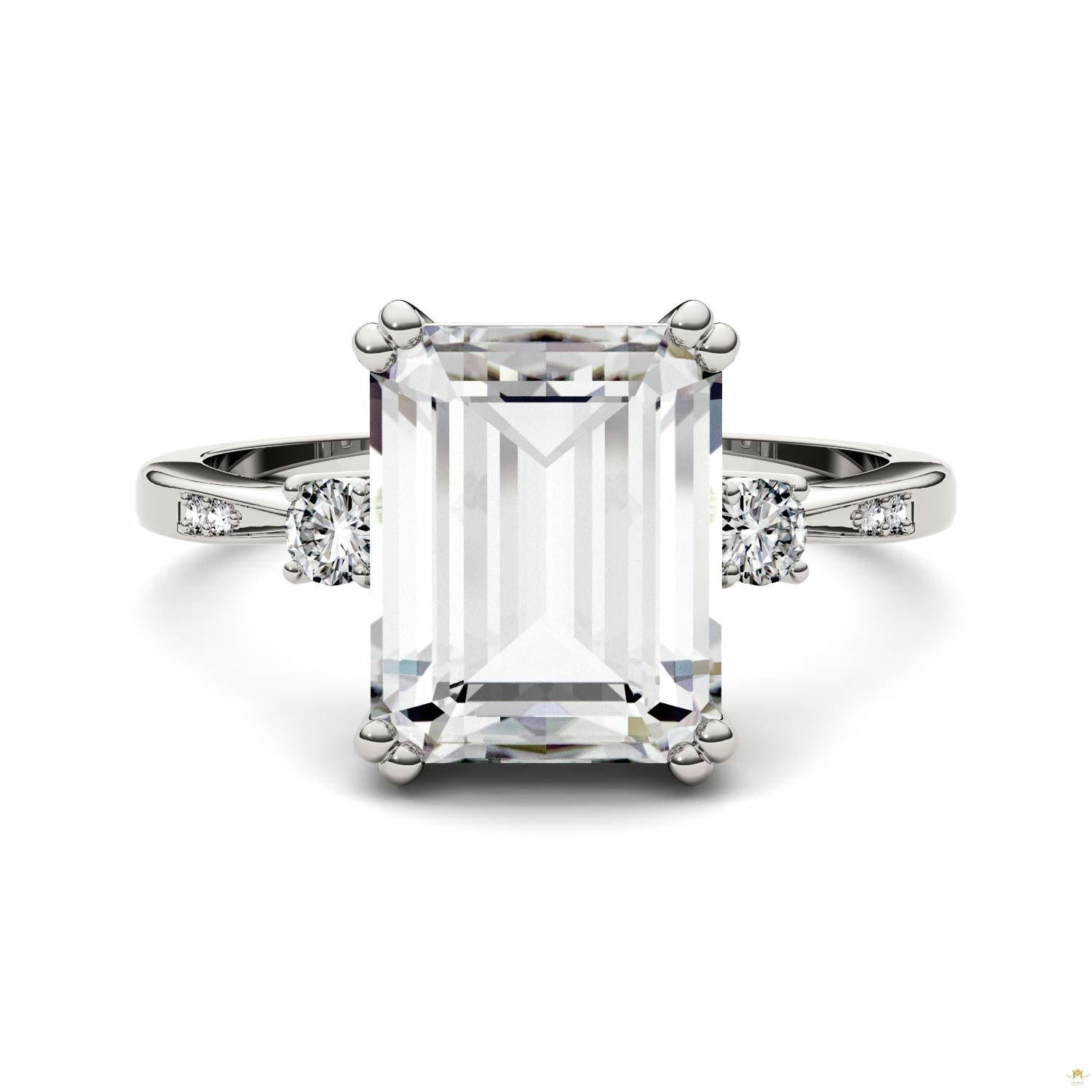 3.69 CTW   Emerald Moissanite Basket Ring in 14K White Gold