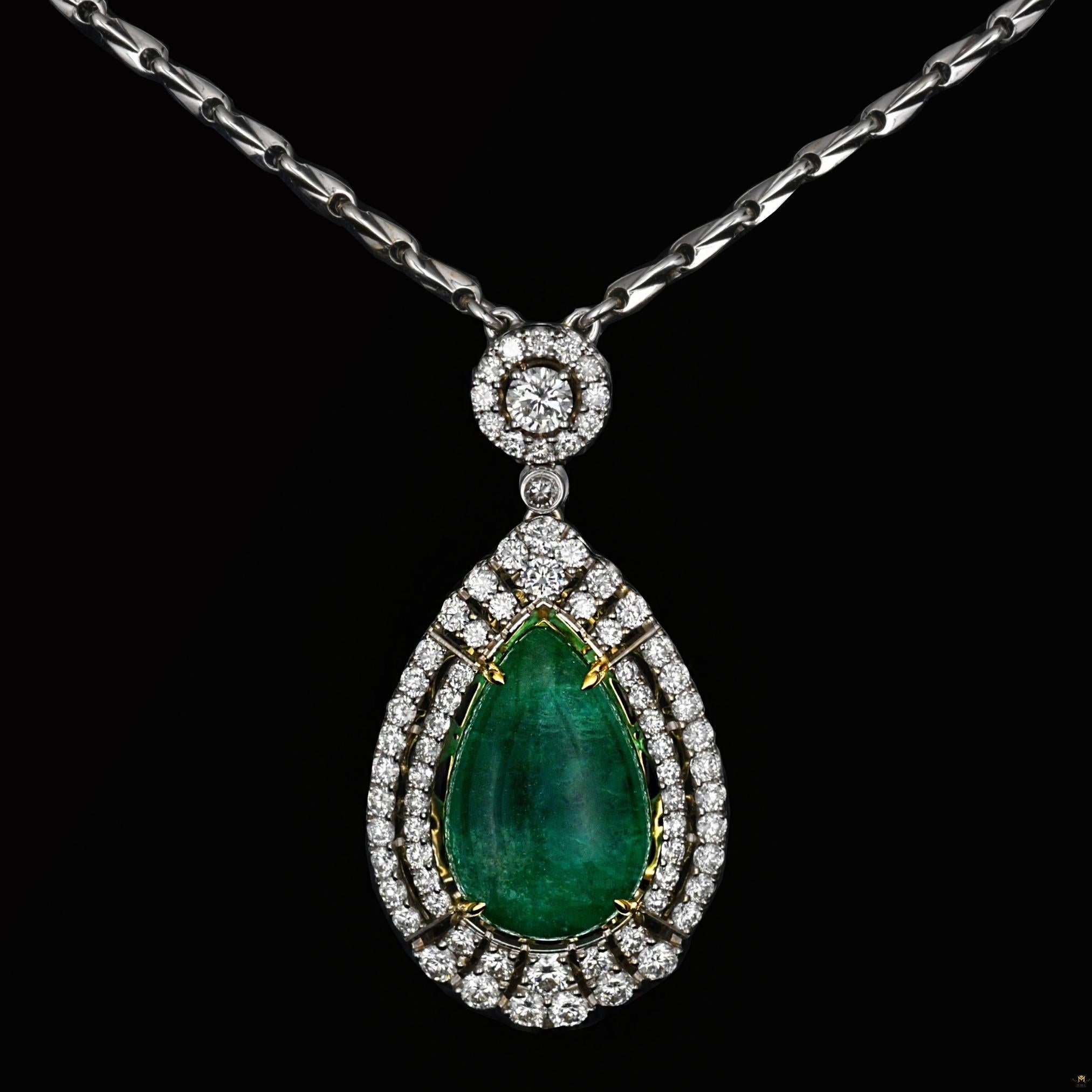 Green Tourmaline White Zarcone Silver 925 Pendant Pear Cut