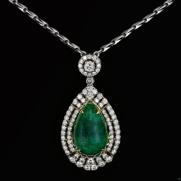 Green Tourmaline White Zarcone Silver 925 Pendant Pear Cut