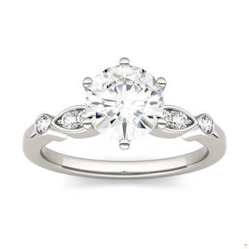 1.59 CTW   Round Moissanite Engagement Ring in 14K White Gold