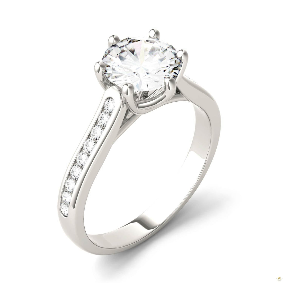 1.66 CTW   Round Moissanite Engagement Ring in 14K White Gold