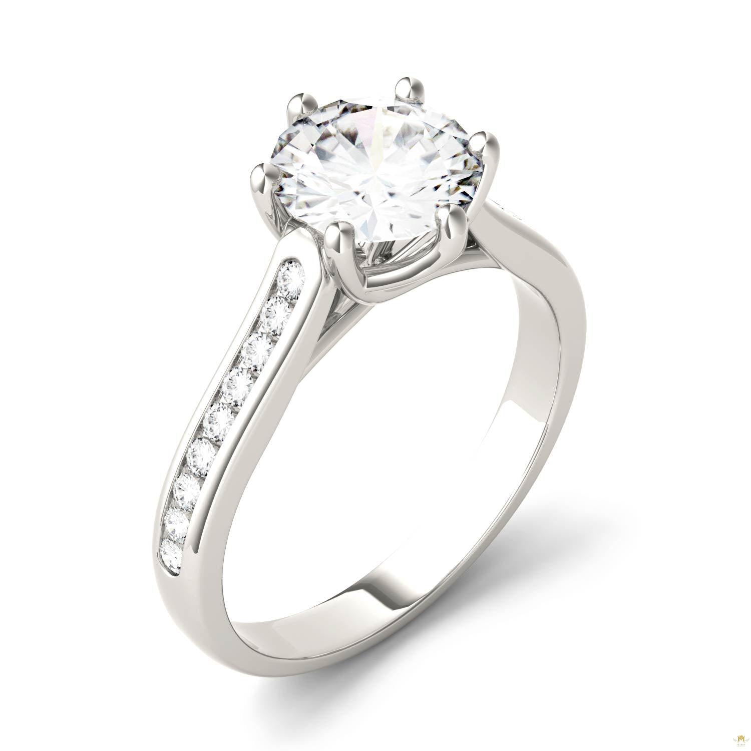 1.66 CTW   Round Moissanite Engagement Ring in 14K White Gold