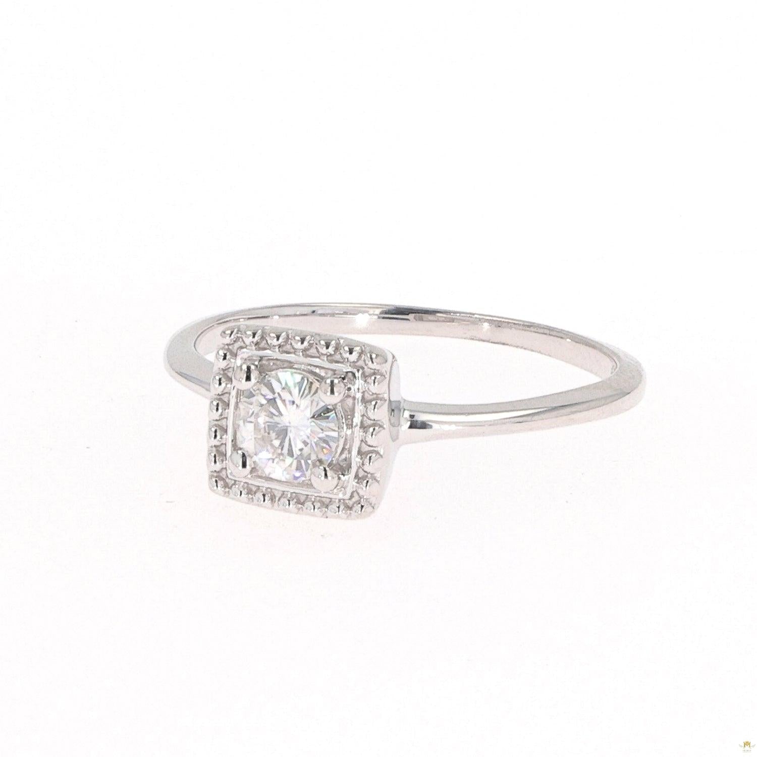 0.33 CTW   Round Moissanite Milgrain Geometric Fashion Ring in Sterling Silver