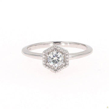 0.33 CTW   Round Moissanite Hexagon Milgrain Halo Ring in Sterling Silver
