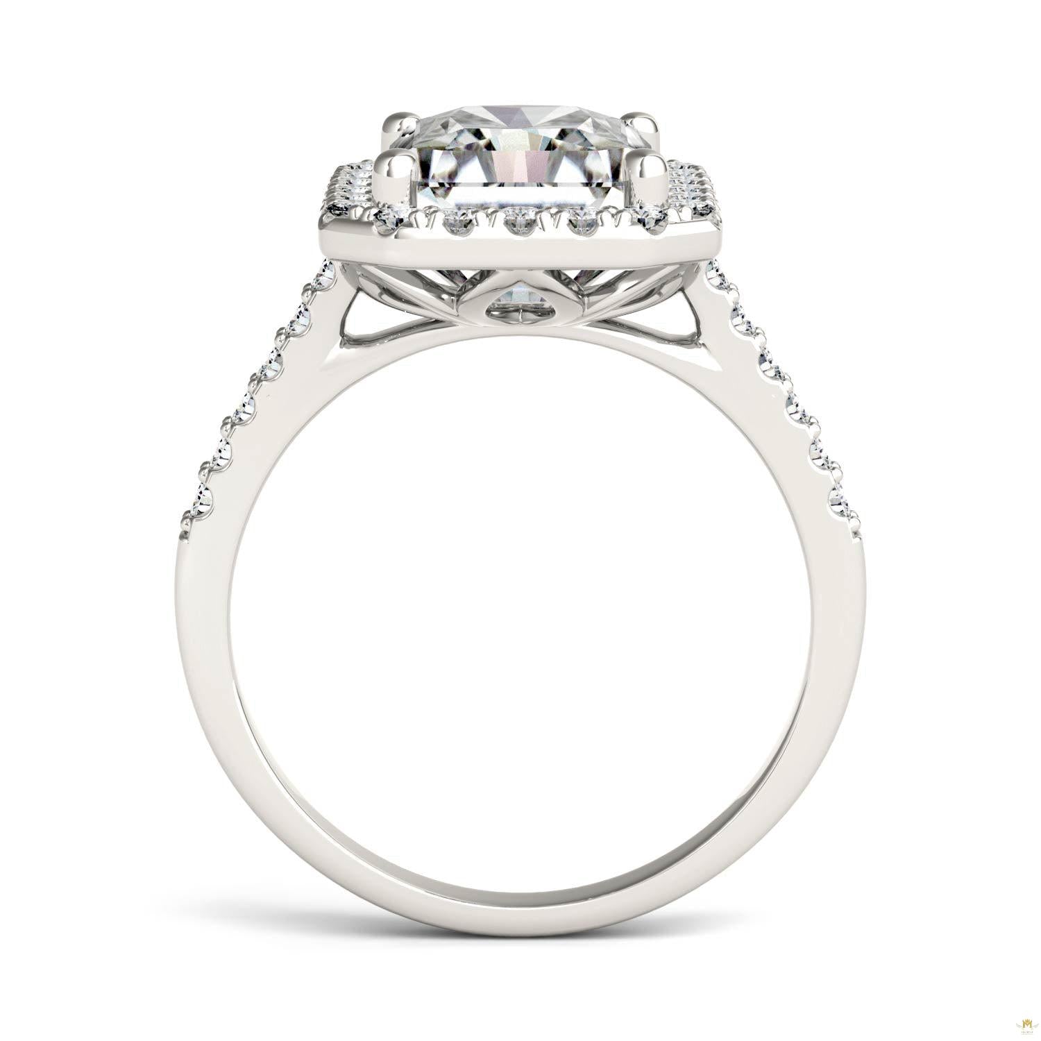 4.41 CTW   Radiant Moissanite Halo Ring in 14K White Gold