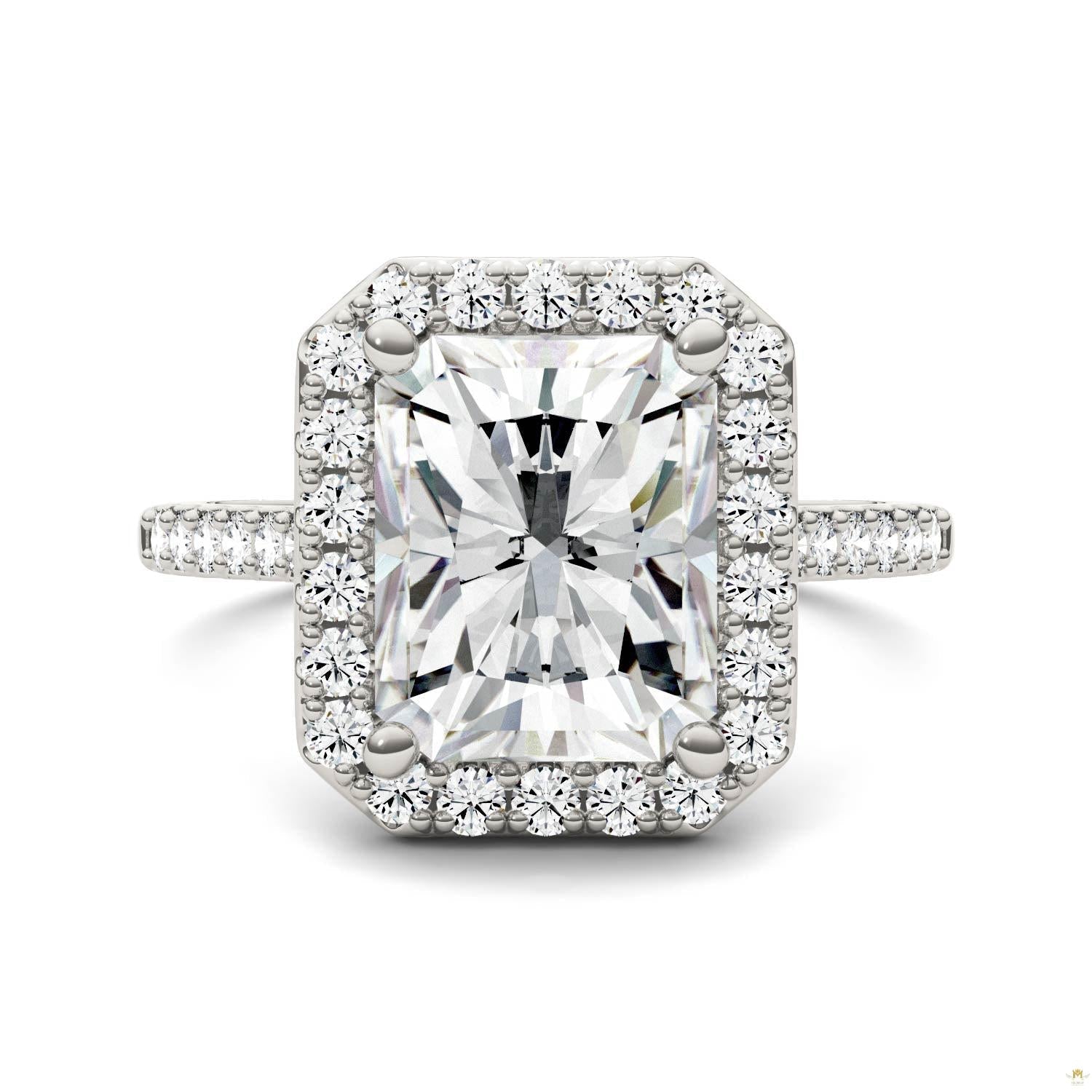 4.41 CTW   Radiant Moissanite Halo Ring in 14K White Gold