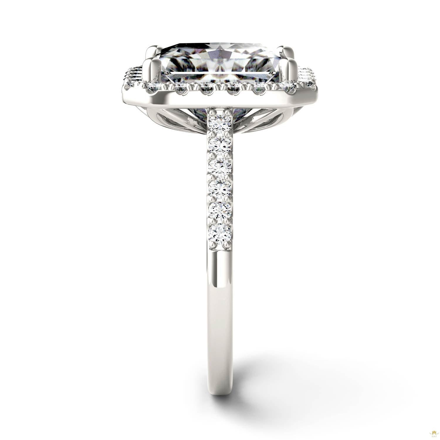 4.41 CTW   Radiant Moissanite Halo Ring in 14K White Gold