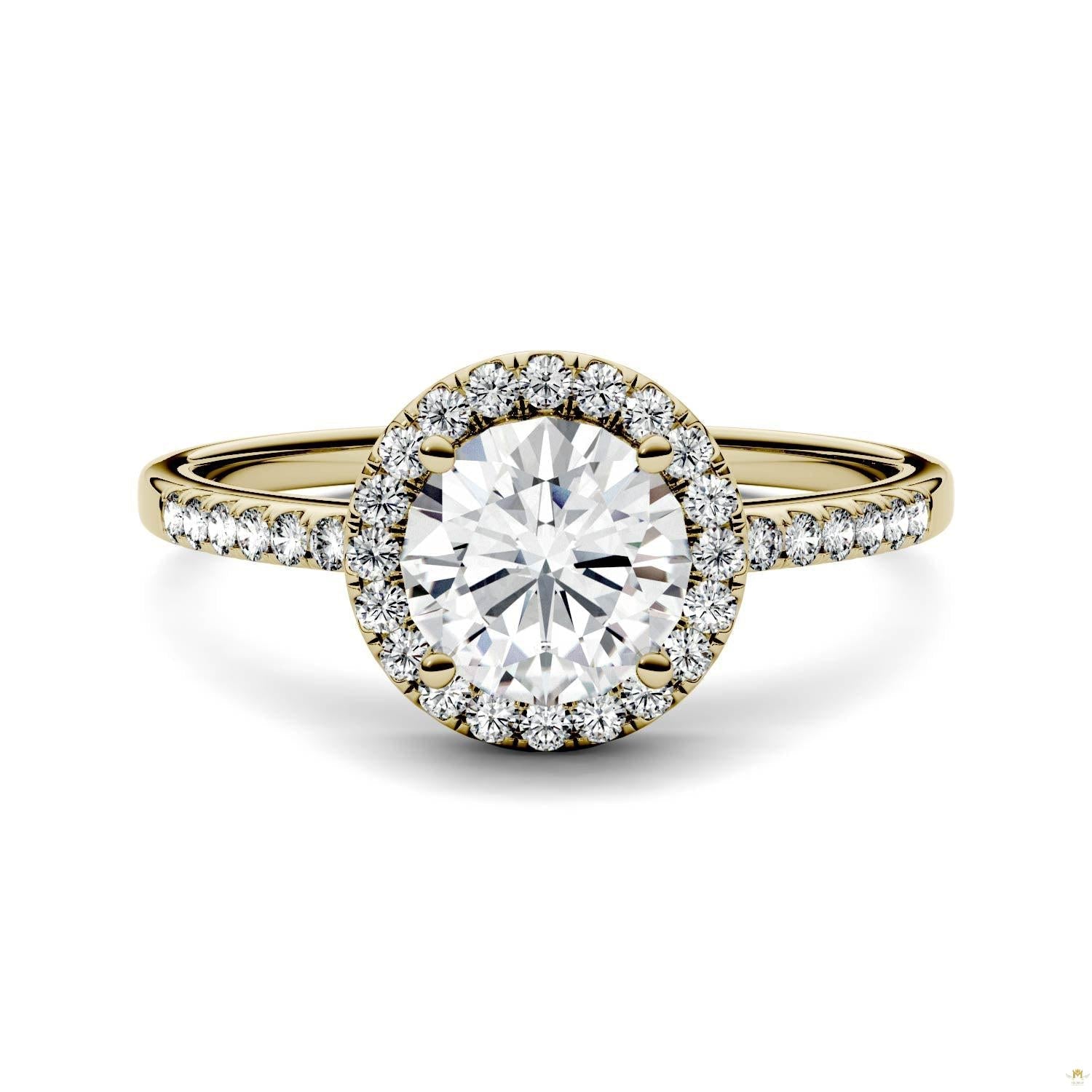 1.30 CTW   Round Moissanite Halo Ring in 14K Yellow Gold
