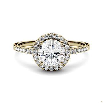 1.30 CTW   Round Moissanite Halo Ring in 14K Yellow Gold