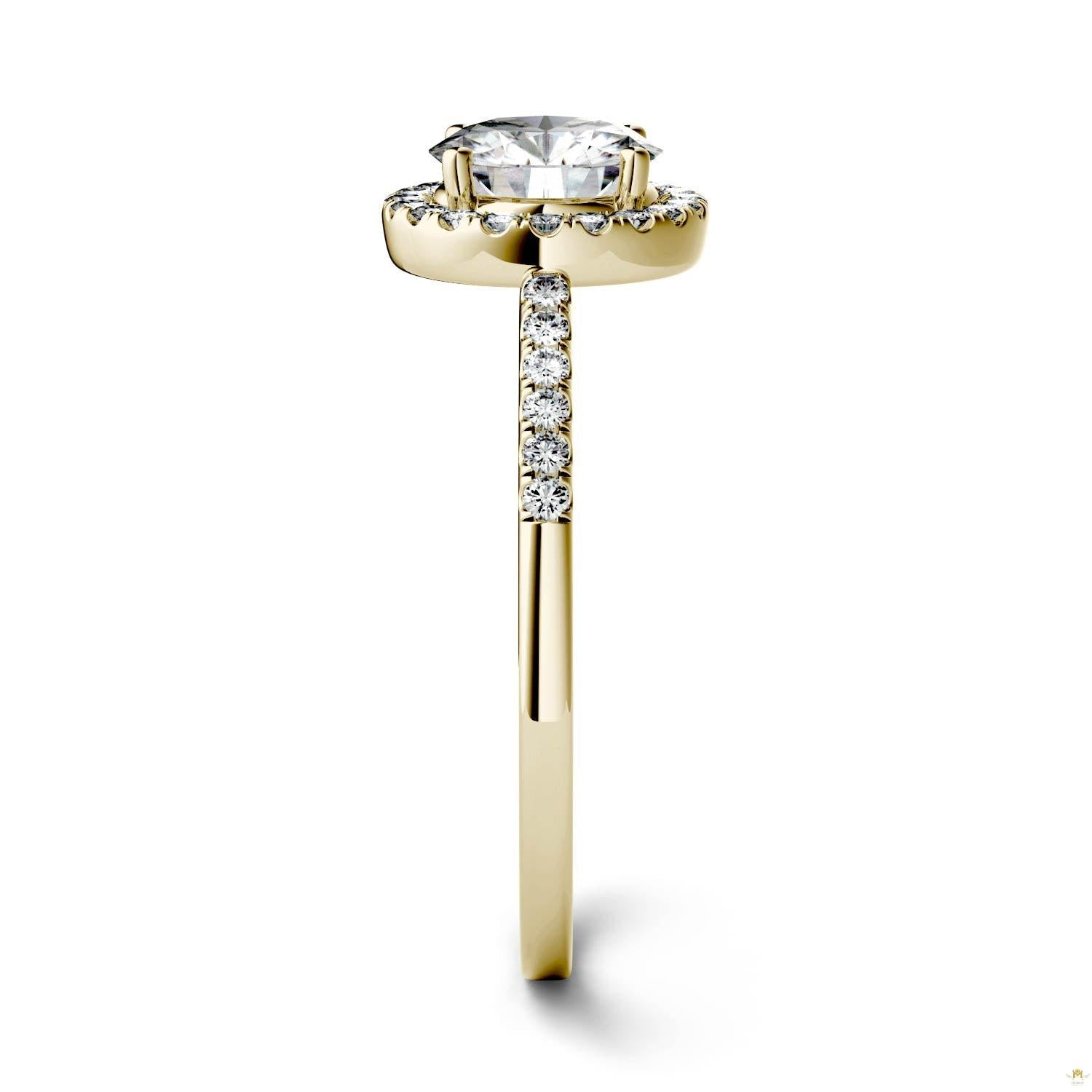 1.30 CTW   Round Moissanite Halo Ring in 14K Yellow Gold