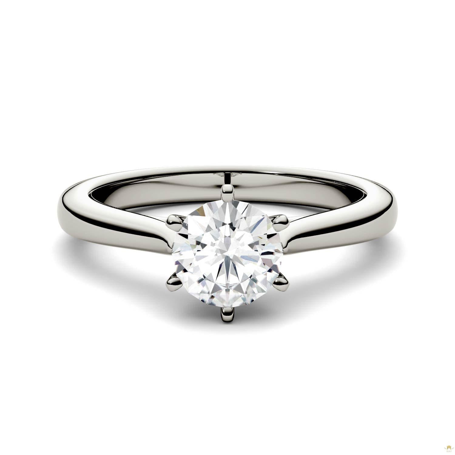 1.00 CTW   Round Moissanite Engagement Ring in 14K White Gold