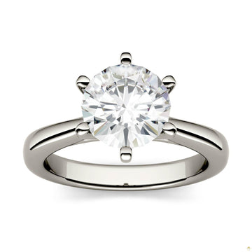 1.90 CTW   Round Moissanite Solitaire Ring in 14K White Gold