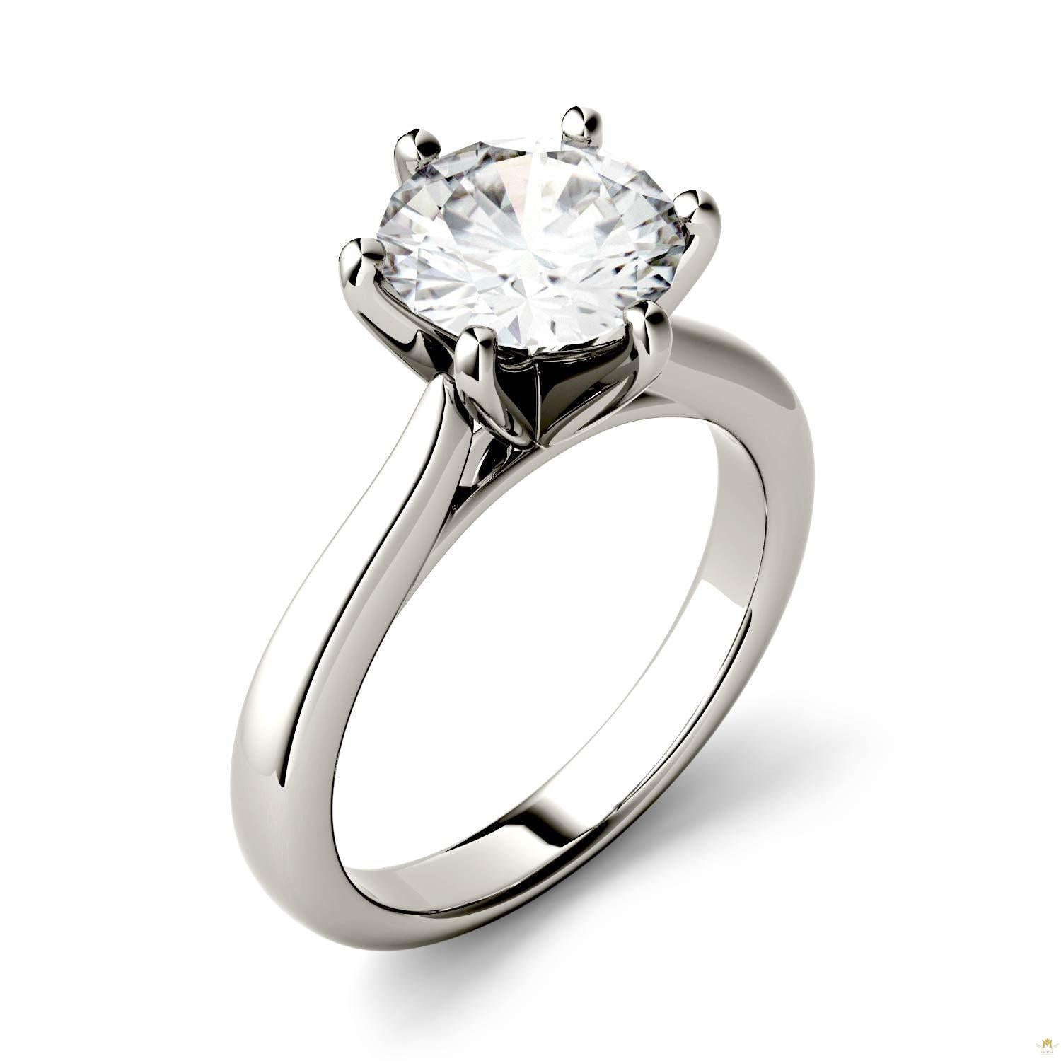 1.90 CTW   Round Moissanite Solitaire Ring in 14K White Gold