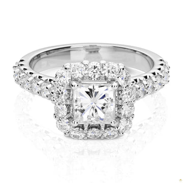 1.98 CTW   Square Moissanite Halo Ring in 14K White Gold