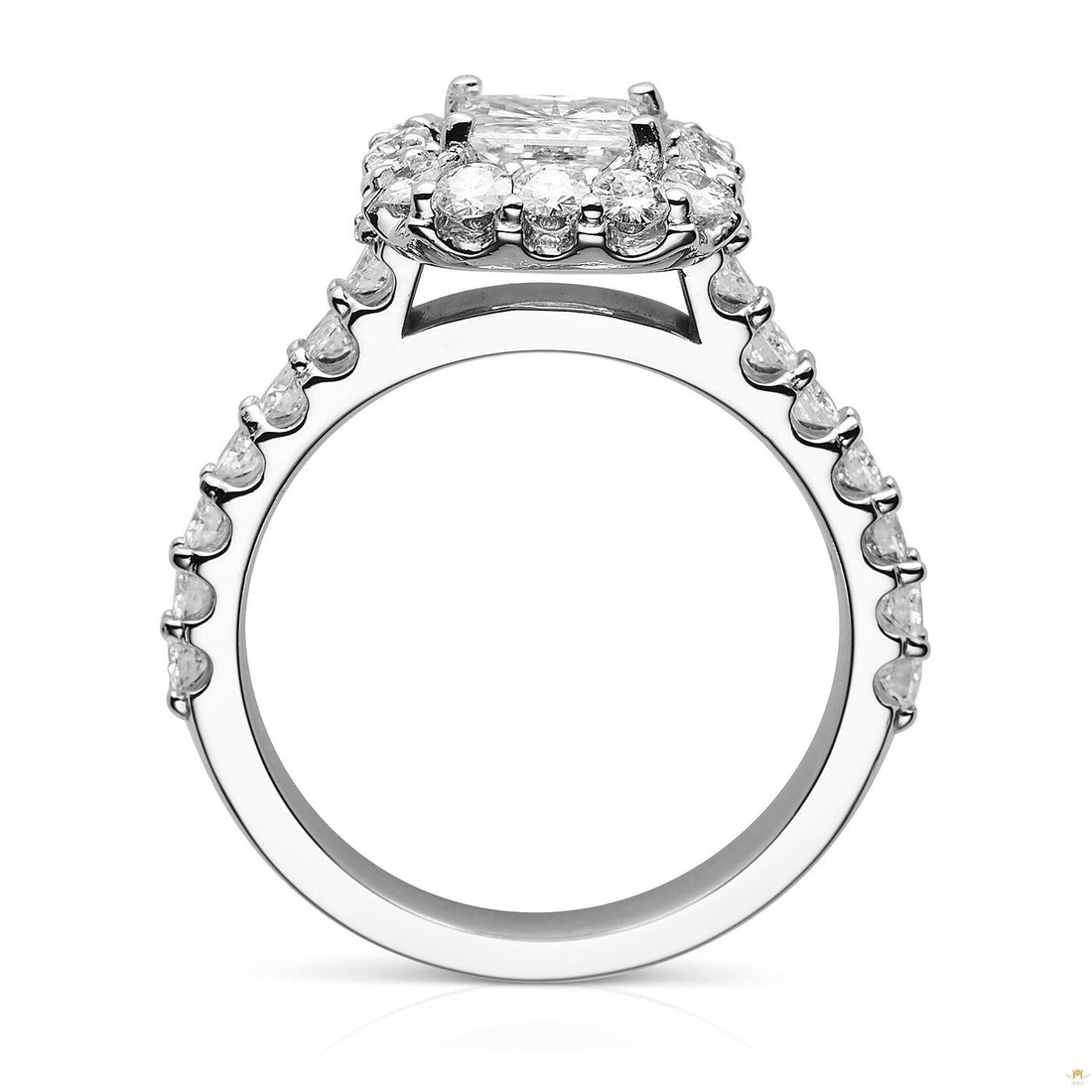 1.98 CTW   Square Moissanite Halo Ring in 14K White Gold