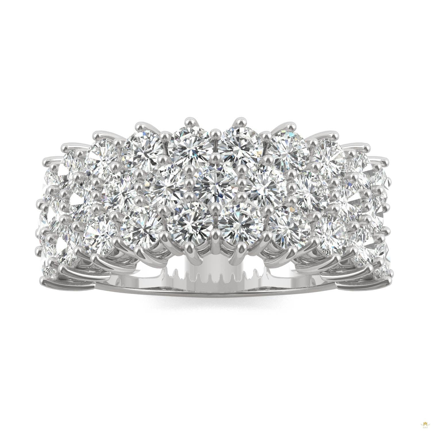 3.10 CTW   Round Moissanite Three Row Ring in 14K White Gold