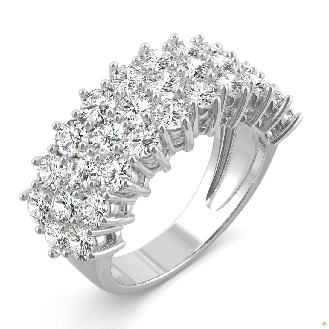 3.10 CTW   Round Moissanite Three Row Ring in 14K White Gold
