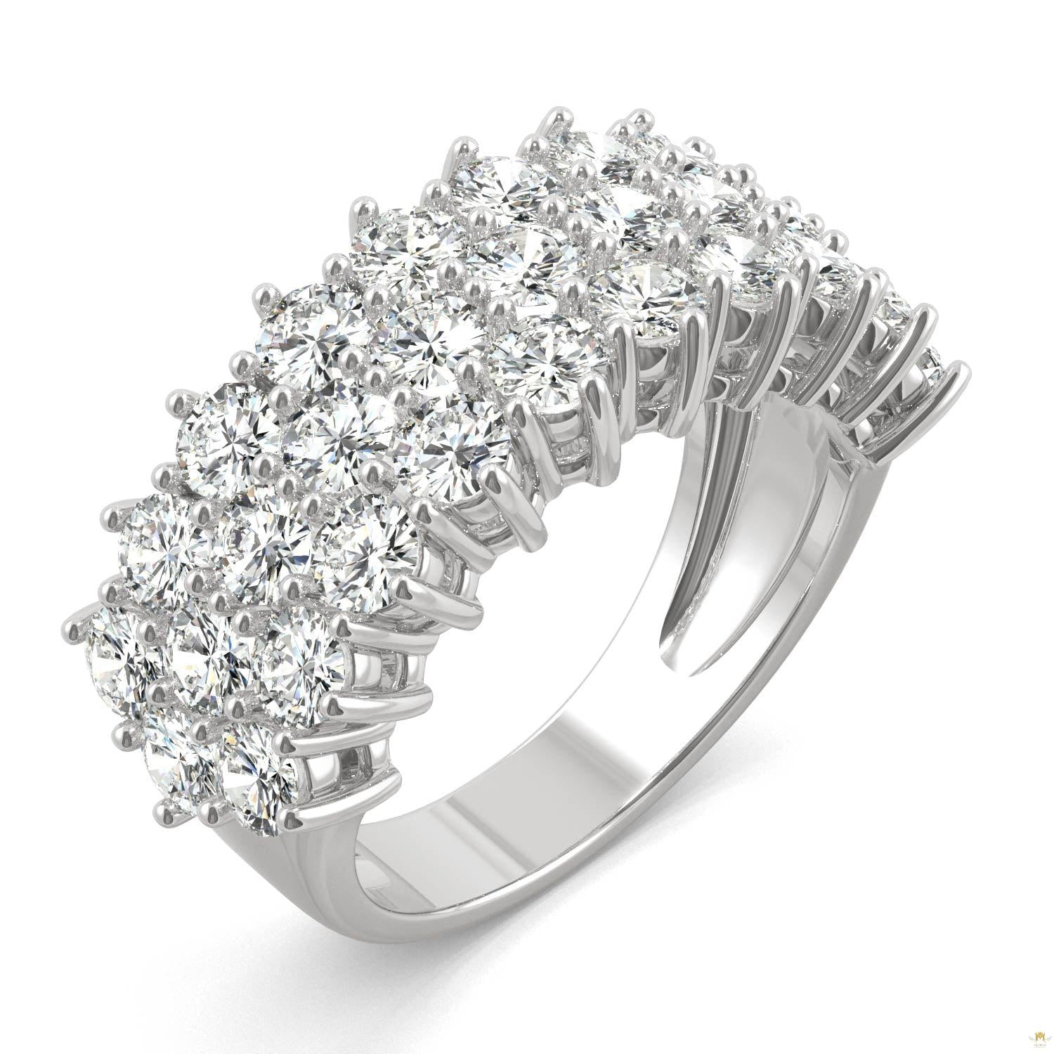 3.10 CTW   Round Moissanite Three Row Ring in 14K White Gold