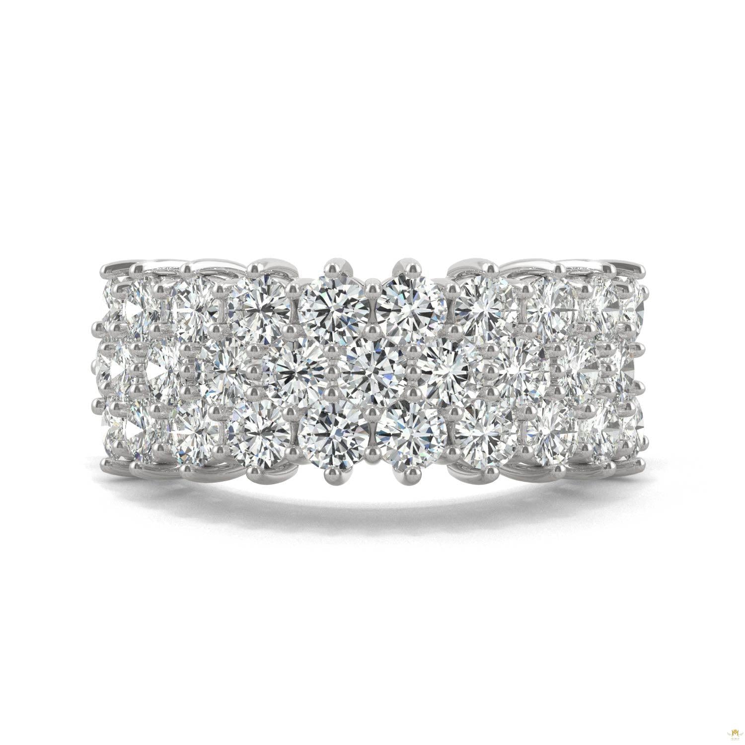 3.00 CTW   Round Moissanite Three Row Ring in 14K White Gold