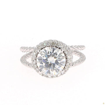 2.94 CTW   Round Moissanite Halo Engagement Ring in 14K White Gold