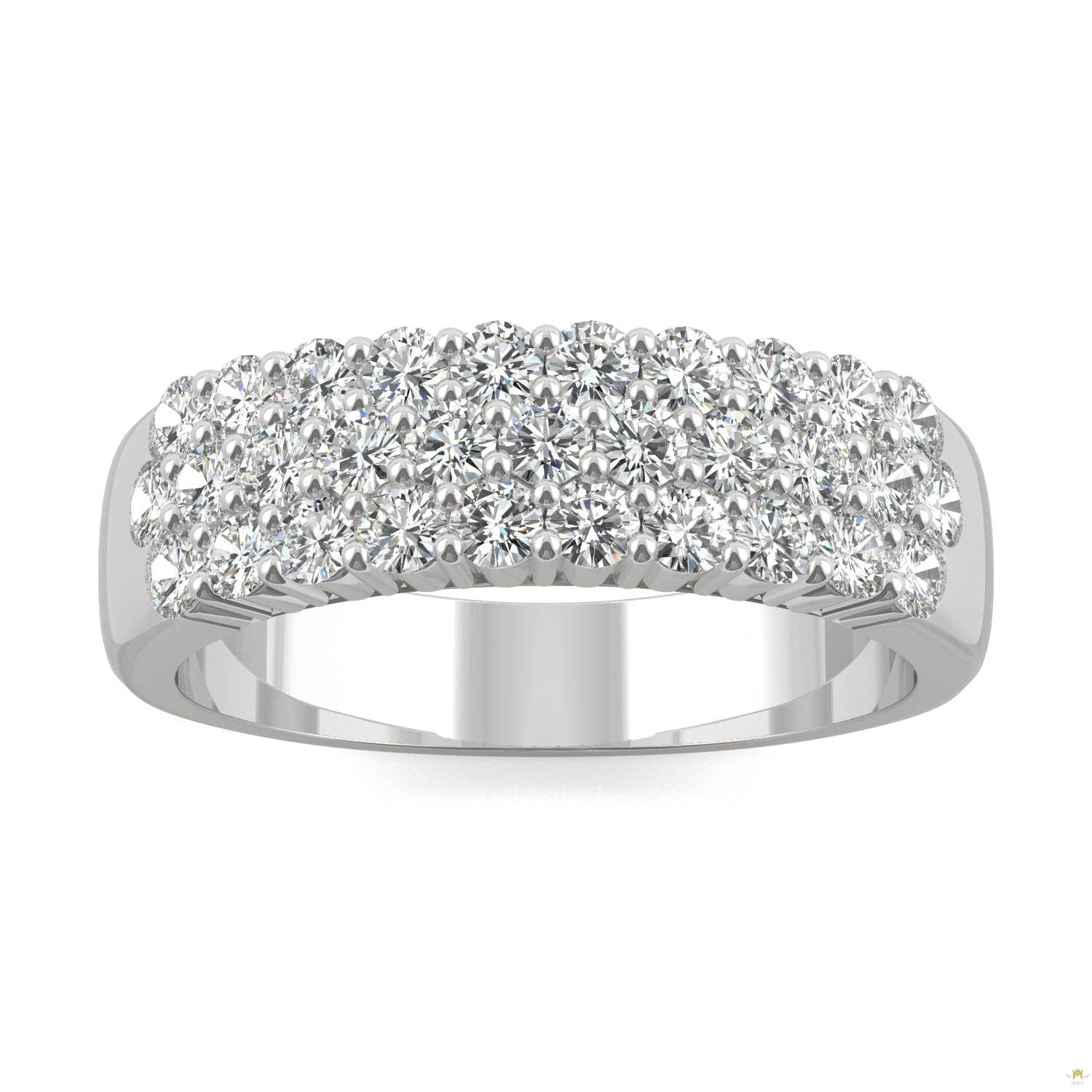 0.93 CTW   Round Moissanite Three Row Ring in 14K White Gold