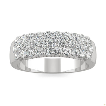 0.93 CTW   Round Moissanite Three Row Ring in 14K White Gold
