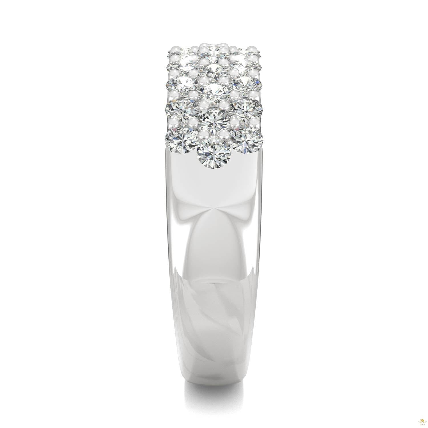 0.93 CTW   Round Moissanite Three Row Ring in 14K White Gold