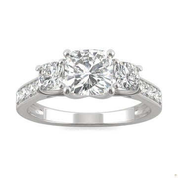2.14 CTW   Cushion Moissanite Three Stone Ring in 14K White Gold