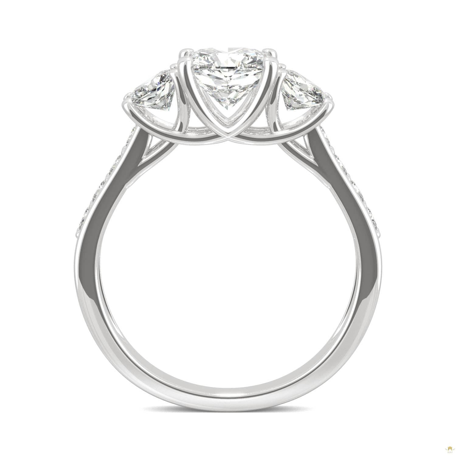 2.14 CTW   Cushion Moissanite Three Stone Ring in 14K White Gold