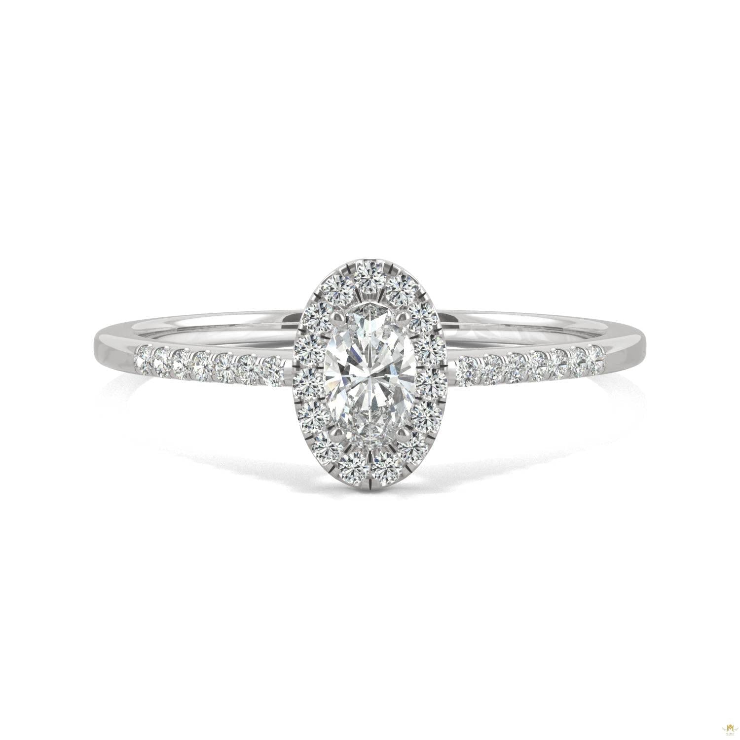 0.41 CTW   Oval Moissanite Halo Ring in 14K White Gold