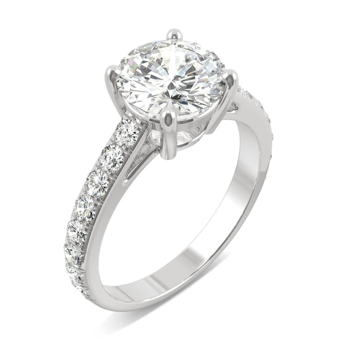 2.38 CTW   Round Moissanite Engagement Ring in 14K White Gold