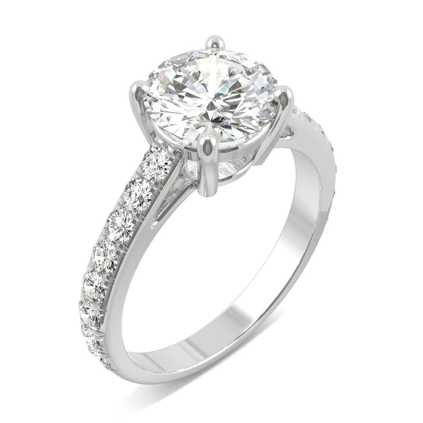 2.38 CTW   Round Moissanite Engagement Ring in 14K White Gold