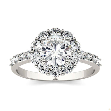 1.78 CTW   Round Moissanite Halo Ring in 14K White Gold