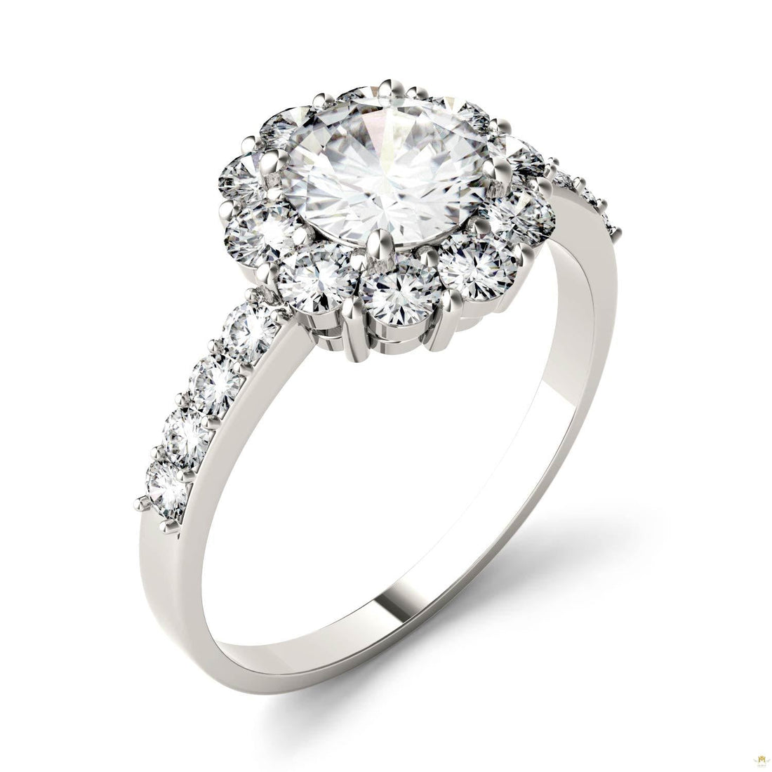 1.78 CTW   Round Moissanite Halo Ring in 14K White Gold