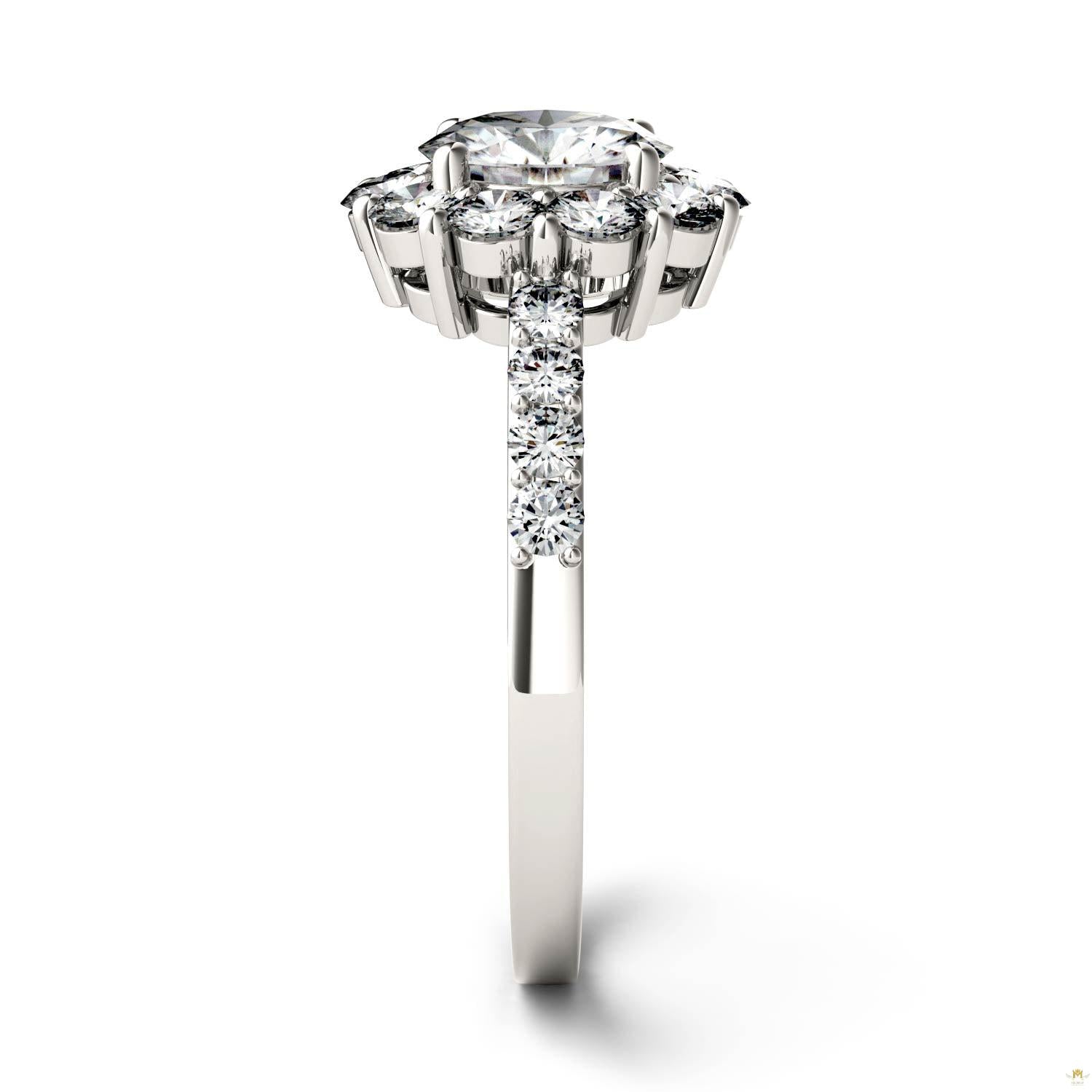 1.78 CTW   Round Moissanite Halo Ring in 14K White Gold
