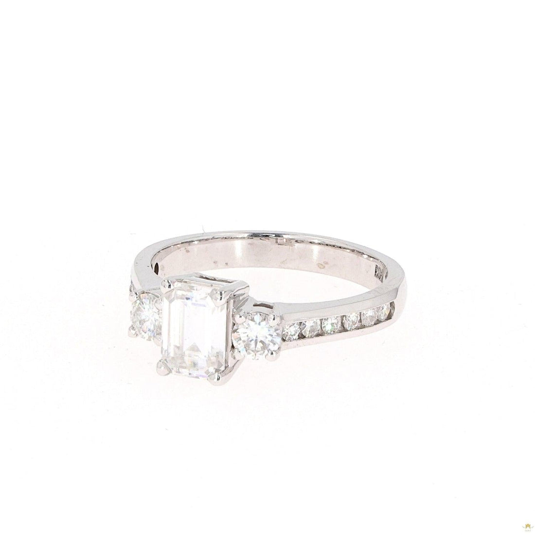 1.57 CTW   Emerald Near-Colorless Moissanite Three-Stone Engagement Ring in 14K White Gold