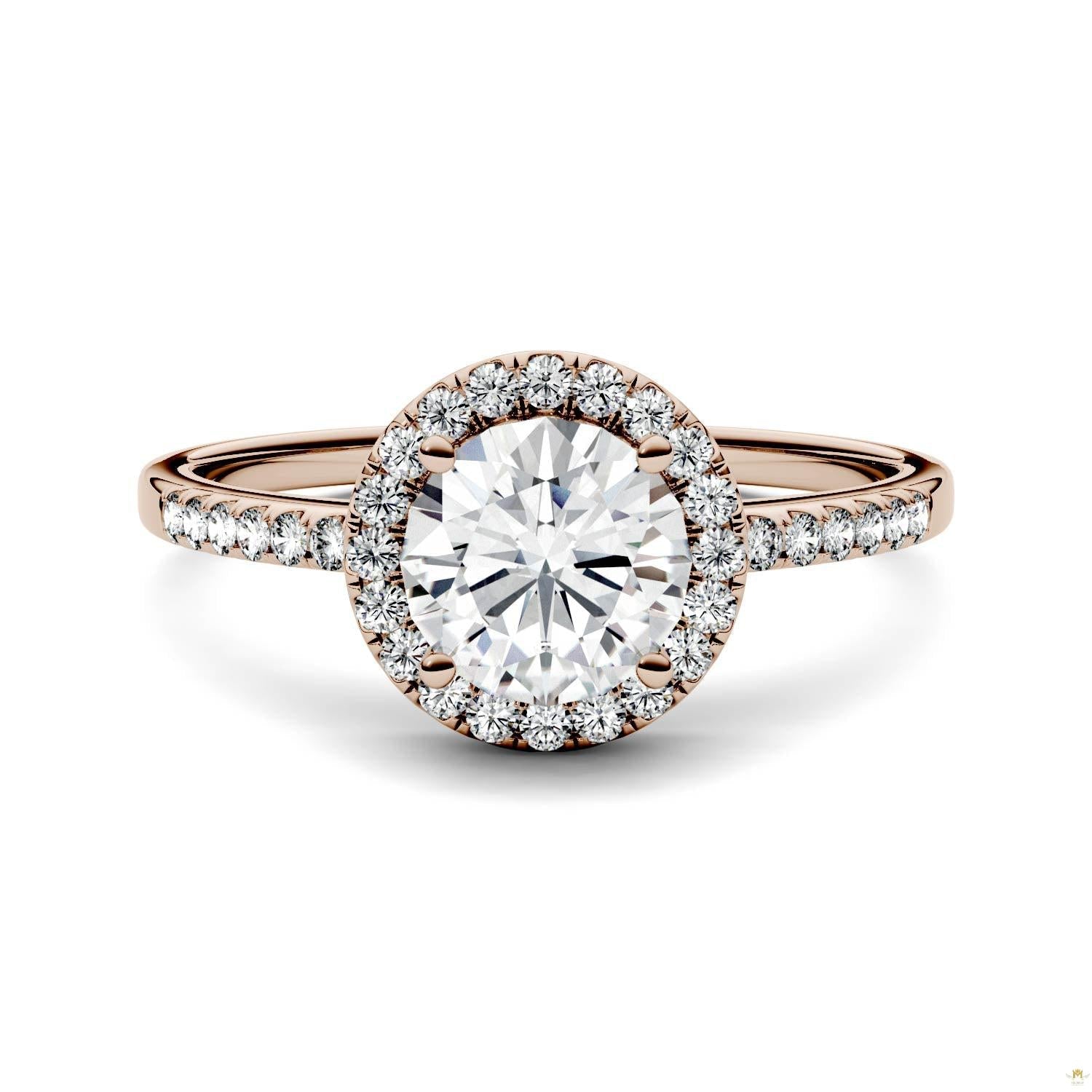 1.30 CTW   Round Moissanite Halo Ring in 14K Rose Gold