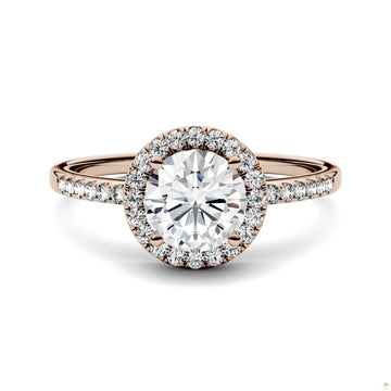 1.30 CTW   Round Moissanite Halo Ring in 14K Rose Gold