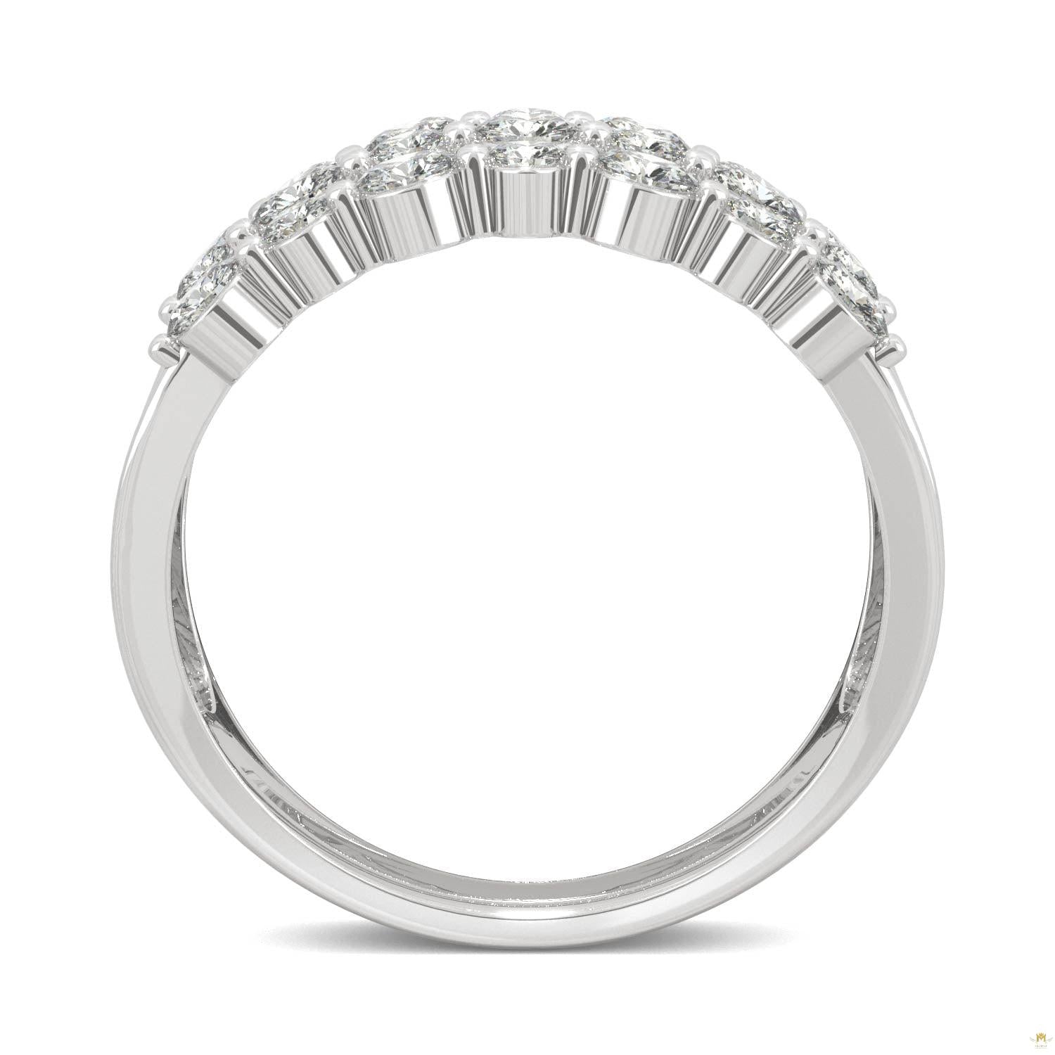 0.91 CTW   Round Moissanite Three Row Ring in 14K White Gold